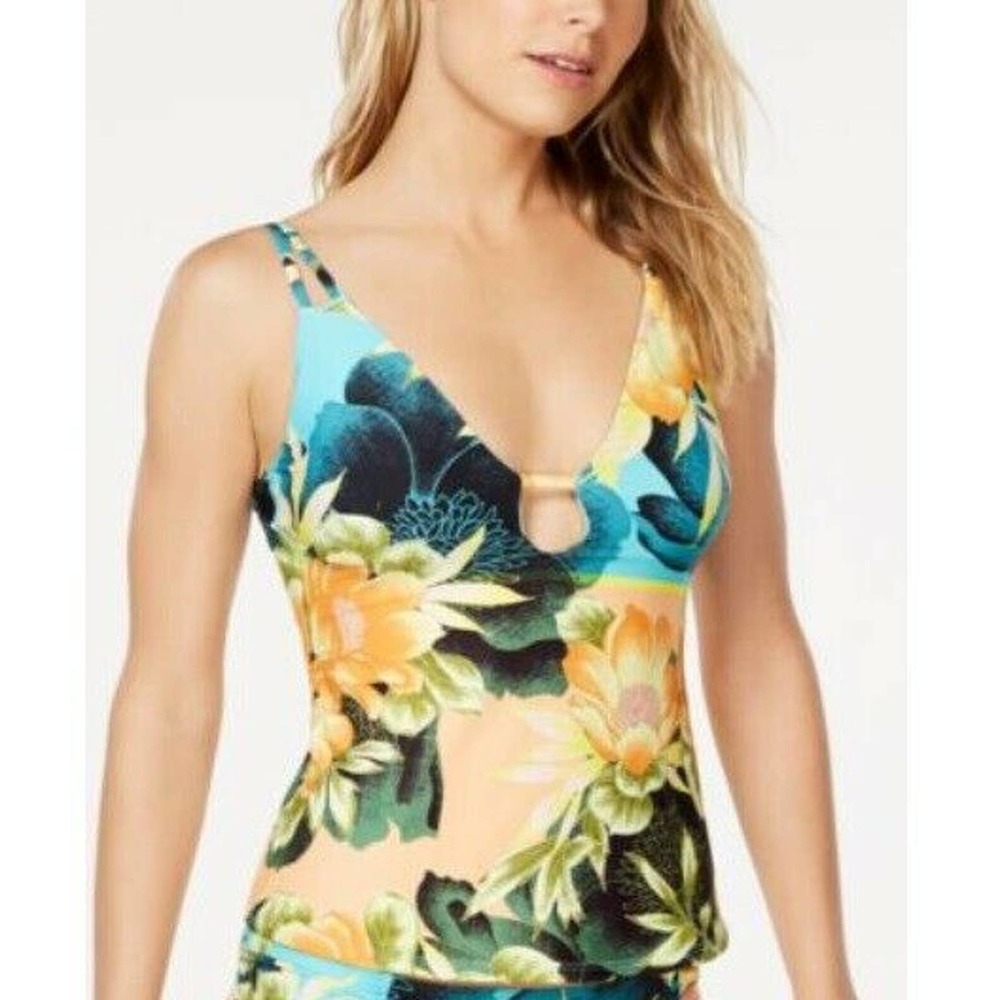Lucky Brand Women's Floral Beach Paradise Strappy Slim Tankini Top XS $64 NWT